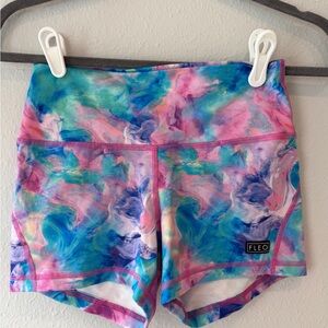 Fleo Women's Multicolor Swirl High-Waist workout shorts